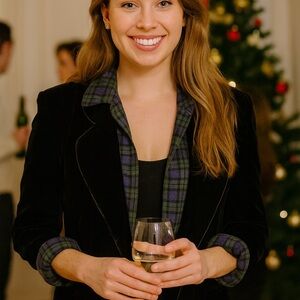 Jeffery Banks Velvet Holiday Blazer Plaid Lining